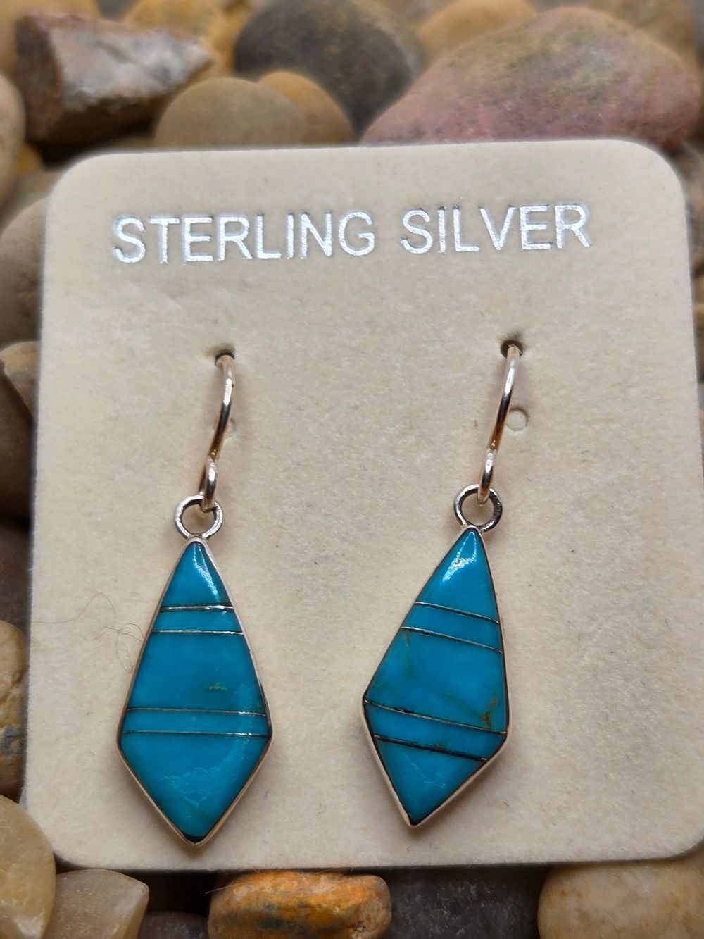 Sterling Silver Turquoise Drop Earrings - Blue Teardrop Inlay